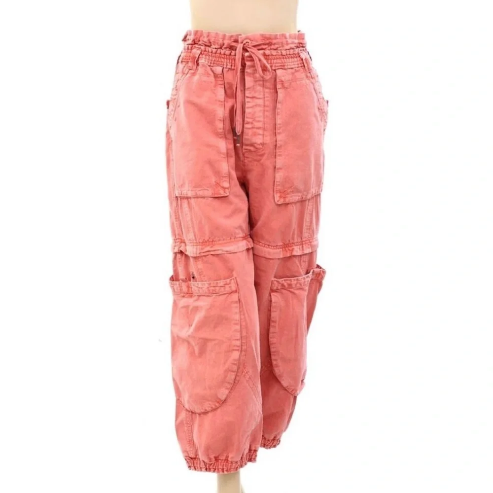 Free People Wind Drift Convertible Pants Utility Shorts Zipper Coral size L - Picture 5 of 9